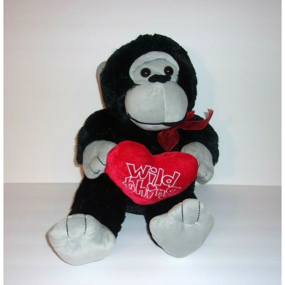 Kids of America Black Gray Gorilla Monkey Red Heart Wild Thing Plush 18"